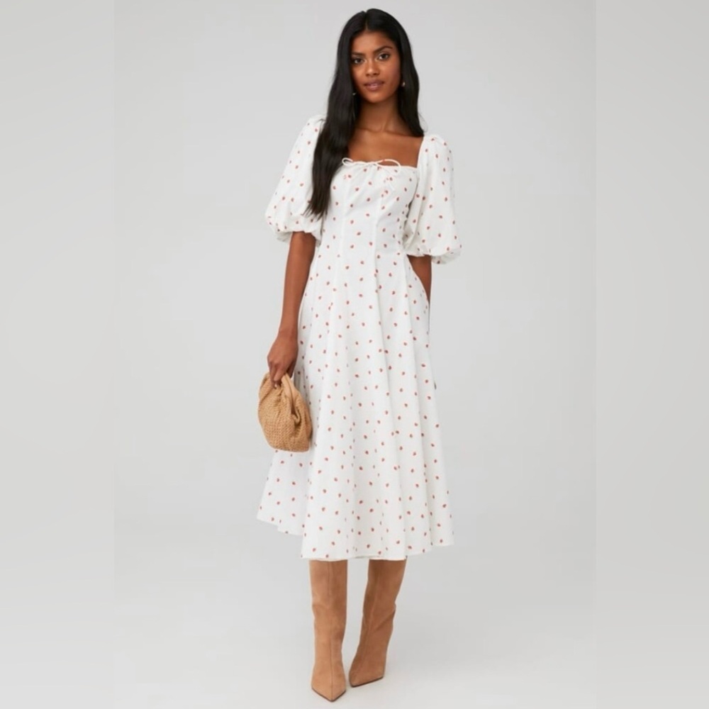EUC Selkie La Fraise Day Dress size 2x White Midi Dress with Mini Strawberries